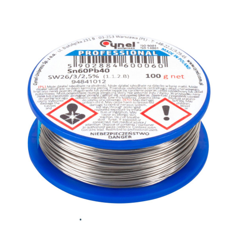 CYNEL Sn60Pb40 lead solder wire, 100g spool, professional grade